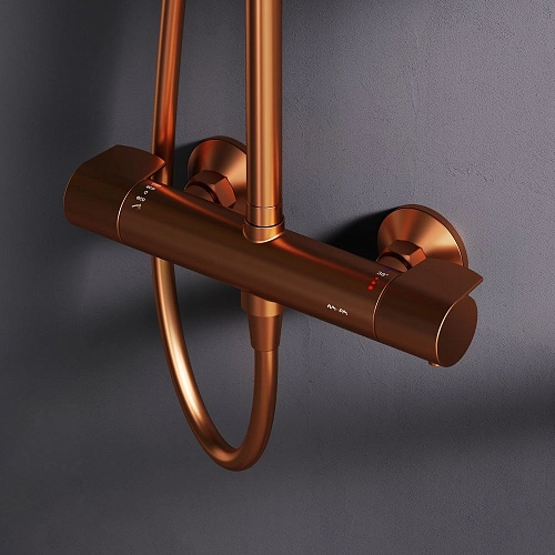 Душевая система AM.PM X-Joy F0785A444 с термостатом, верхний душ 220мм, розовое золото Душевая система AM.PM X-Joy F0785A444 с термостатом, верхний душ 220мм, розовое золото