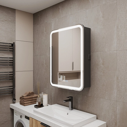 Зеркальный шкаф Silver mirrors ФИДЖИ-шкаф 60 с часами и сменой цветалевый LED-00002594 Зеркальный шкаф Silver mirrors ФИДЖИ-шкаф 60 с часами и сменой цветалевый LED-00002594