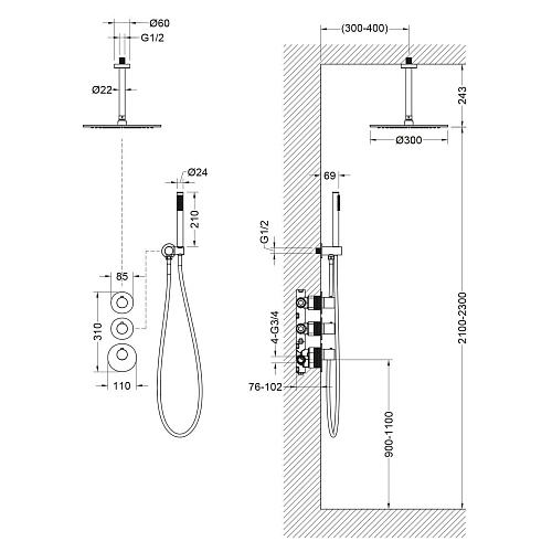 Душевая система Timo Saona SX-2399/17SM встраиваемая с термостатом золото матовое Душевая система Timo Saona SX-2399/17SM встраиваемая с термостатом золото матовое