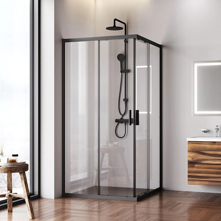 Душевой уголок AM.PM Gem W90G-403-100100-BT 100x100 черный матовый, стекло прозрачное