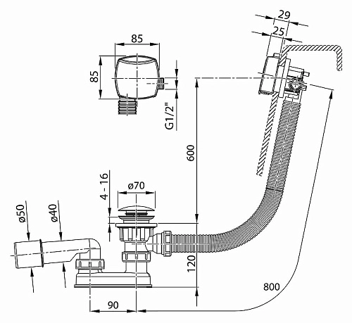 Слив-перелив Ravak X01505 с заполнением переливом Слив-перелив Ravak X01505 с заполнением переливом