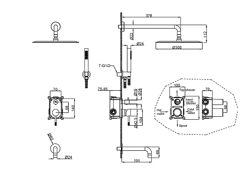 Душевая система Boheme Uno 464-2-CB Copper Brushed с изливом Душевая система Boheme Uno 464-2-CB Copper Brushed с изливом