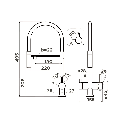 Смеситель для кухни Omoikiri Kanto C 4994015 Смеситель для кухни Omoikiri Kanto C 4994015