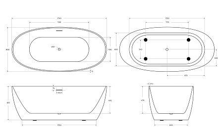 Ванна отдельностоящая BelBagno BB414-1700-800 1700x800 акриловая