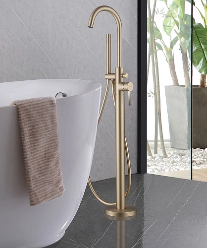 Смеситель для ванны ABBER Wasser Kreis AF8115G напольный, золото матовое Смеситель для ванны ABBER Wasser Kreis AF8115G напольный, золото матовое