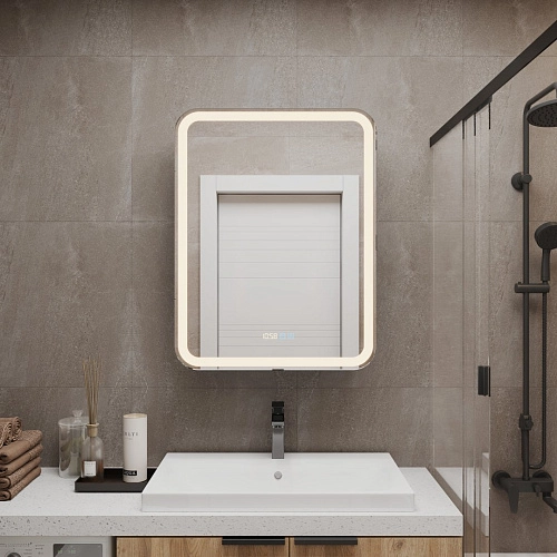 Зеркальный шкаф Silver mirrors ФИДЖИ-шкаф 60 с часами и сменой цветалевый LED-00002594 Зеркальный шкаф Silver mirrors ФИДЖИ-шкаф 60 с часами и сменой цветалевый LED-00002594