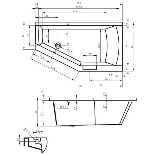 Акриловая ванна Riho Geta BA8700500000000 160x90 L Акриловая ванна Riho Geta BA8700500000000 160x90 L