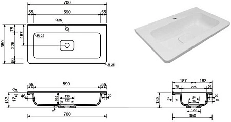 Раковина Style Line Каре Люкс Мини 70 х 35 см, белая, СС-00002296 Раковина Style Line Каре Люкс Мини 70 х 35 см, белая, СС-00002296