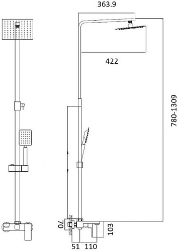 Душевая система Haiba HB24803-2 нержавеющая сталь Душевая система Haiba HB24803-2 нержавеющая сталь