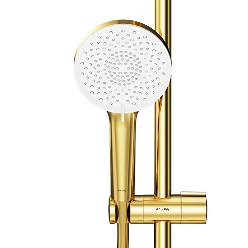 Душевая система AM.PM X-Joy F0785A499 с термостатом, верхний душ 220мм, золото Душевая система AM.PM X-Joy F0785A499 с термостатом, верхний душ 220мм, золото