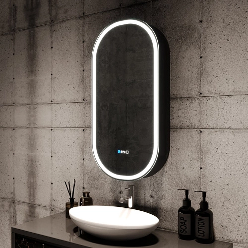 Зеркальный шкаф SILVER MIRRORS 500x1000 ЖК-часы, подогрев, сенс. выключатель Soho-BLACK (LED-0000261 LED-00002612 Зеркальный шкаф SILVER MIRRORS 500x1000 ЖК-часы, подогрев, сенс. выключатель Soho-BLACK (LED-0000261 LED-00002612