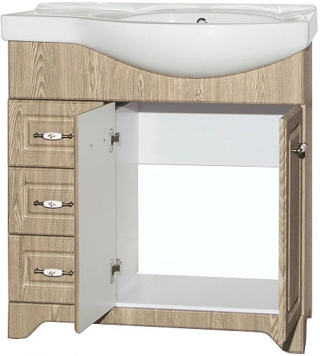 Тумба под раковину Style Line Олеандр-2 82 (3 ящ.) под раковину Коралл 82 левый, Люкс, карпатская ел ЛС-000010028 Тумба под раковину Style Line Олеандр-2 82 (3 ящ.) под раковину Коралл 82 левый, Люкс, карпатская ел ЛС-000010028