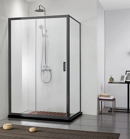 Душевая дверь Aquatek двухэлементная, раздвижная1200x2000 профиль черный, стекло прозрачное AQ ARI R AQ ARI RA 12020BL