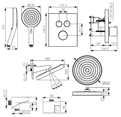 Душевая система Kaiser Sano с термостатом скрытого монтажа хром 08577 Душевая система Kaiser Sano с термостатом скрытого монтажа хром 08577