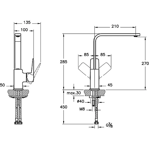 Смеситель для кухни Vitra Root Square A4275334EXP никель Смеситель для кухни Vitra Root Square A4275334EXP никель