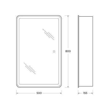 Зеркальный шкаф SPC-MAR-500/800-1A-LED-TCH 12W 220-240V 500x800x150 с подсветкой и сенсорным выключателем