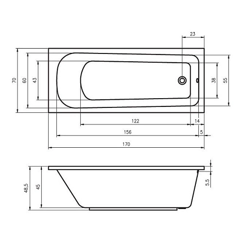 Акриловая ванна Riho Orion BC0100500000000 170х70 Акриловая ванна Riho Orion BC0100500000000 170х70