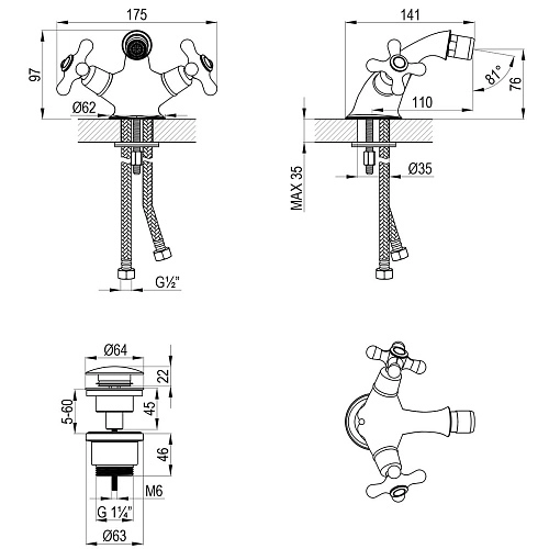 Смеситель для биде Lemark Vintage LM2808B, бронза Смеситель для биде Lemark Vintage LM2808B, бронза