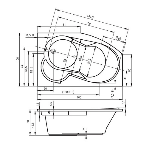 Акриловая ванна Riho Nora BA7500500000000 160х100 L Акриловая ванна Riho Nora BA7500500000000 160х100 L