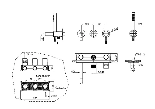 Душевая система Boheme Uno 464-3-CB Copper Brushed Душевая система Boheme Uno 464-3-CB Copper Brushed
