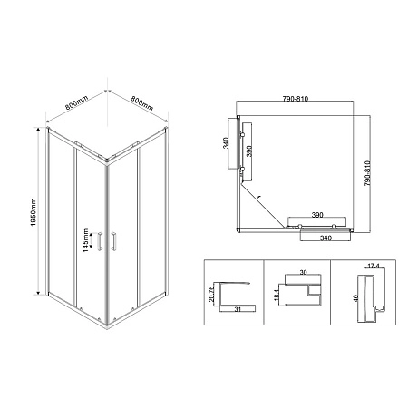 Душевой уголок Vincea City VSS-5CT800MT, 800x800, хром, стекло текстурное