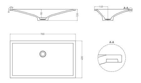 Раковина Salini MAREA 13 1802213M 700x400 встраиваемая S-Stone