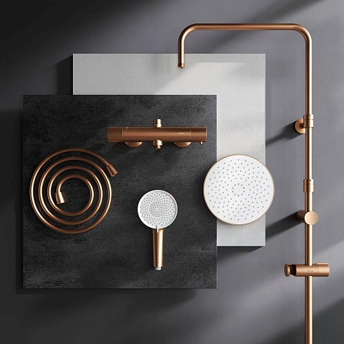 Душевая система AM.PM X-Joy F0785A444 с термостатом, верхний душ 220мм, розовое золото Душевая система AM.PM X-Joy F0785A444 с термостатом, верхний душ 220мм, розовое золото