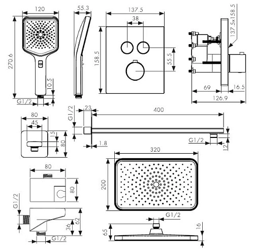 Душевая система Kaiser Sano с термостатом, скрытого монтажа черный матовый 08477-9 Душевая система Kaiser Sano с термостатом, скрытого монтажа черный матовый 08477-9