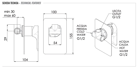 Смеситель для душа Remer Infinity I30VO, состаренная латунь