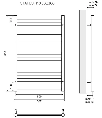 Полотенцесушитель водяной Lemark Status LM44810 П10 500x800 Полотенцесушитель водяной Lemark Status LM44810 П10 500x800