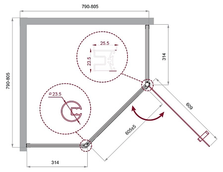 Душевой уголок BelBagno UNO-195-P-1-80-C-Cr