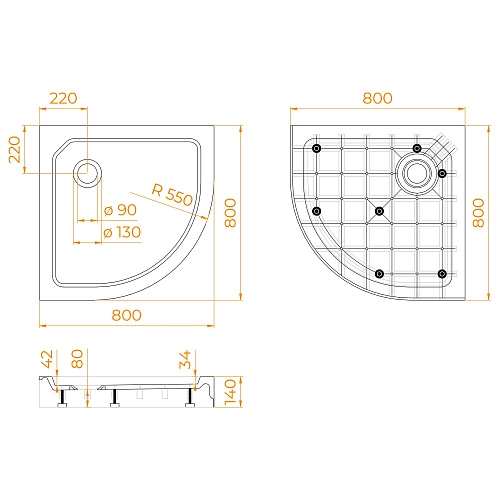 Душевой поддон RGW SMC/R-C Белый 800x800 полукруглый 12350488-01 Душевой поддон RGW SMC/R-C Белый 800x800 полукруглый 12350488-01