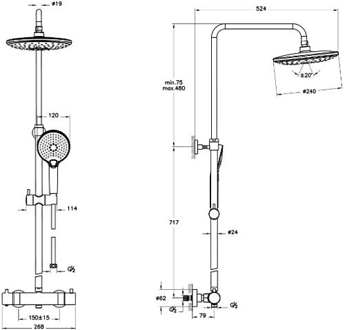 Душевая система Vitra Aquaheat A4720526EXP термостатическая, медь Душевая система Vitra Aquaheat A4720526EXP термостатическая, медь