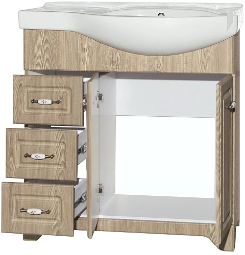 Тумба под раковину Style Line Олеандр-2 82 (3 ящ.) под раковину Коралл 82 левый, Люкс, карпатская ел ЛС-000010028 Тумба под раковину Style Line Олеандр-2 82 (3 ящ.) под раковину Коралл 82 левый, Люкс, карпатская ел ЛС-000010028