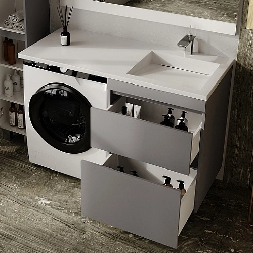 Тумба под раковину Style Line Даллас ЛЕОН 120 Люкс серая, PLUS подвесная СС-00002451 Тумба под раковину Style Line Даллас ЛЕОН 120 Люкс серая, PLUS подвесная СС-00002451