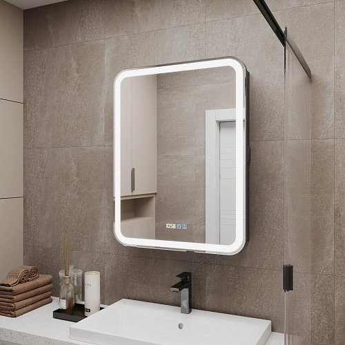 Зеркальный шкаф Silver mirrors ФИДЖИ-шкаф 60 с часами и сменой цветалевый LED-00002594 Зеркальный шкаф Silver mirrors ФИДЖИ-шкаф 60 с часами и сменой цветалевый LED-00002594
