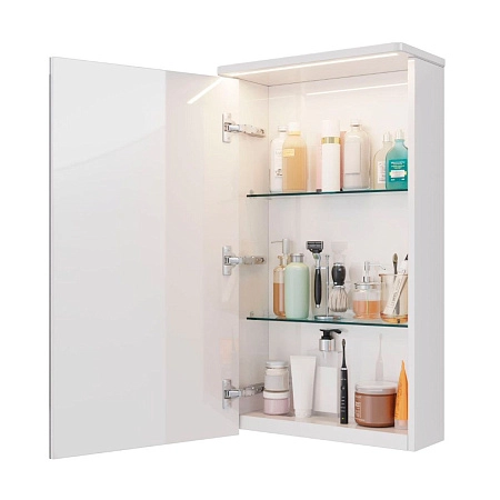 Зеркальный шкаф Lemark ZENON 45х80 см петли слева, с козырьком-подсветкой, с розеткой, белый LM45ZS-Z