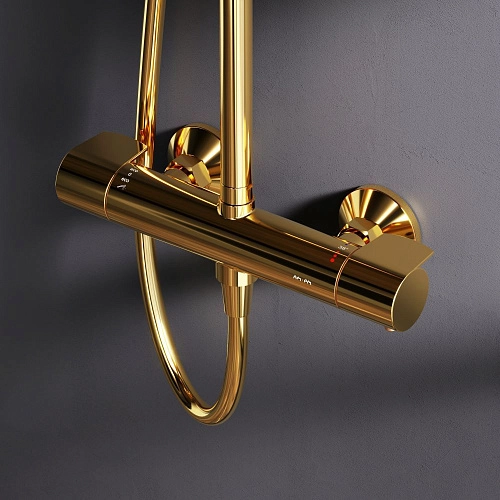 Душевая система AM.PM X-Joy F0785A499 с термостатом, верхний душ 220мм, золото Душевая система AM.PM X-Joy F0785A499 с термостатом, верхний душ 220мм, золото