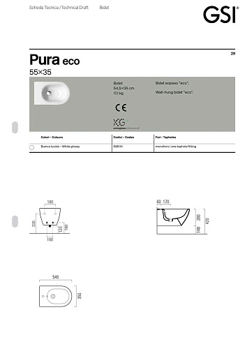 Биде подвесное GSI PURA белый (8861111) Биде подвесное GSI PURA белый (8861111)