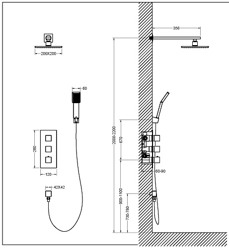 Душевая система Timo Tetra-thermo SX-0179/03SM встраиваемая с термостатом черный Душевая система Timo Tetra-thermo SX-0179/03SM встраиваемая с термостатом черный