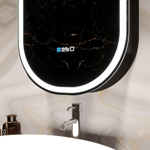 Зеркальный шкаф SILVER MIRRORS 500x1000 ЖК-часы, подогрев, сенс. выключатель Soho-BLACK (LED-0000261 LED-00002612 Зеркальный шкаф SILVER MIRRORS 500x1000 ЖК-часы, подогрев, сенс. выключатель Soho-BLACK (LED-0000261 LED-00002612