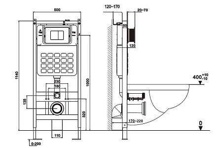 Комплект унитаза ABBER Bequem AC1100T белый с инсталляцией AC0105 и кнопкой AC0121NG никель AC1100T-AC0105-AC0121NG