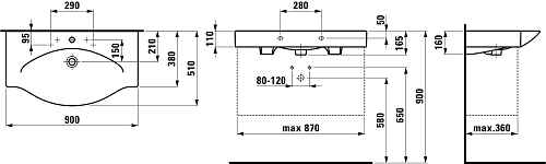 Раковина Laufen Palace 900х510х110 8.1170.2.000.104.R Раковина Laufen Palace 900х510х110 8.1170.2.000.104.R