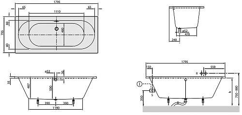 Акриловая ванна Villeroy & Boch O.Novo 180х80 UBA180CAS2V-01 (белый Alpin) с ножками U99740000 Акриловая ванна Villeroy & Boch O.Novo 180х80 UBA180CAS2V-01 (белый Alpin) с ножками U99740000