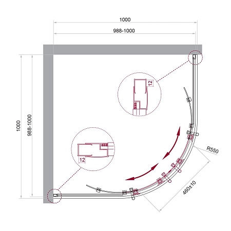 Душевой уголок BelBagno UNO-195-R-2-100-C-Cr 1000x1000 мм