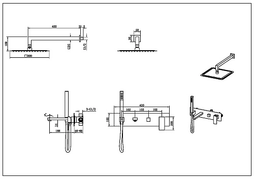 Душевая система Boheme Qubic Matt Gold 474-MG Душевая система Boheme Qubic Matt Gold 474-MG