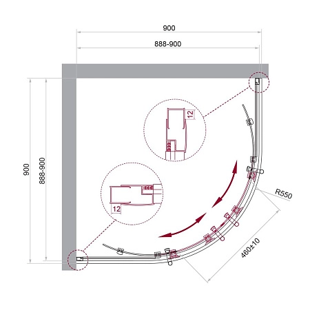 Душевой уголок BelBagno UNO-195-R-2-90-C-Cr 900x900 мм