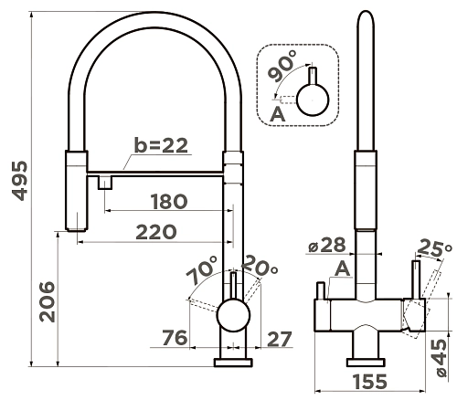 Смеситель для кухни Omoikiri Kanto GB 4994356 Смеситель для кухни Omoikiri Kanto GB 4994356