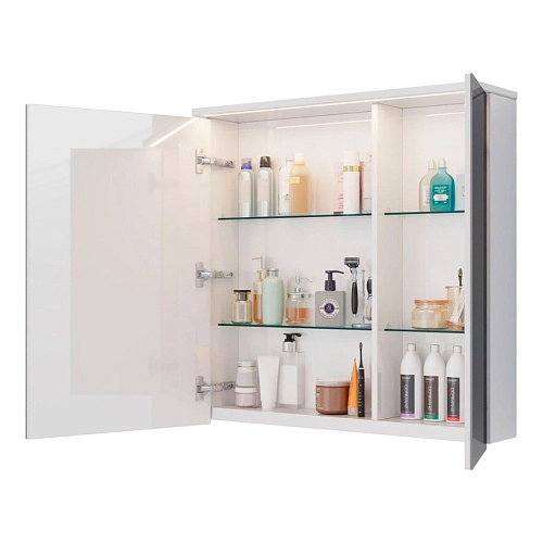 Зеркальный шкаф Lemark ZENON 80х80 см с козырьком-подсветкой, с розеткой, белый LM80ZS-Z Зеркальный шкаф Lemark ZENON 80х80 см с козырьком-подсветкой, с розеткой, белый LM80ZS-Z