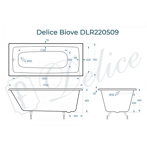 Ванна чугунная Delice Biove 1700х750, без ручек DLR220509 Ванна чугунная Delice Biove 1700х750, без ручек DLR220509